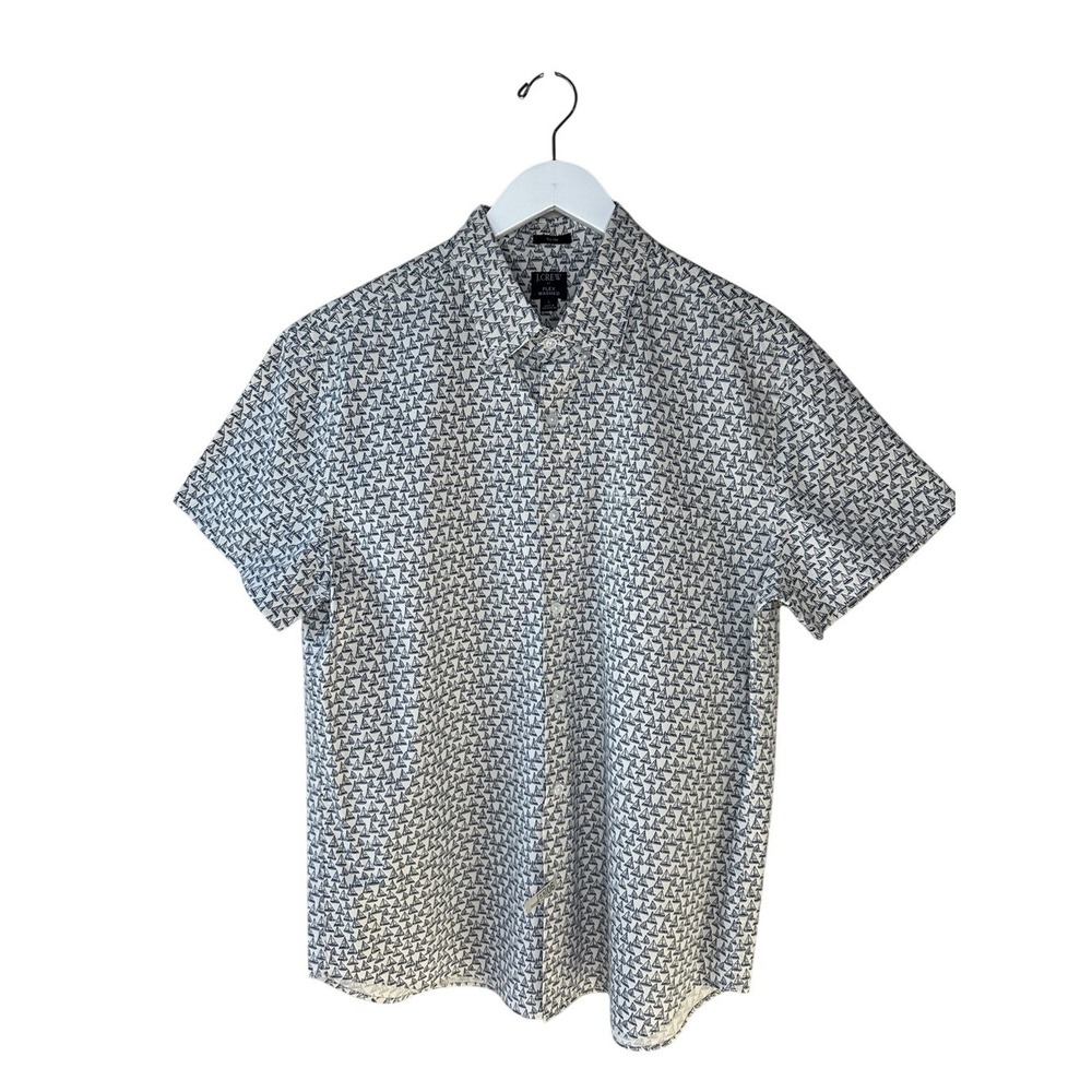 J Crew Factory Flex Washed Slim‎ Fit Button Down Shirt Size Large Short Sleeves